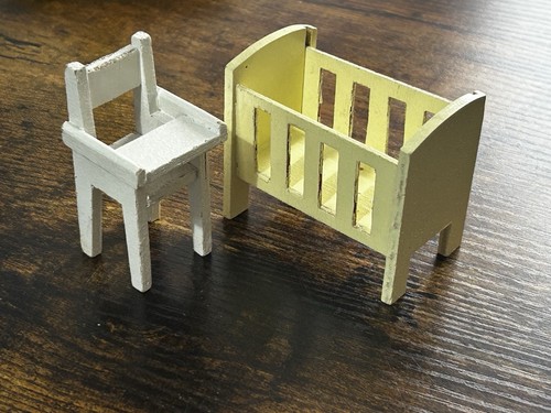 Vintage dolls house - vintage, cot
