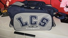 Le Coq Sportif Logo Vintage Large Gym Sports Bag Holdall Grey Blue