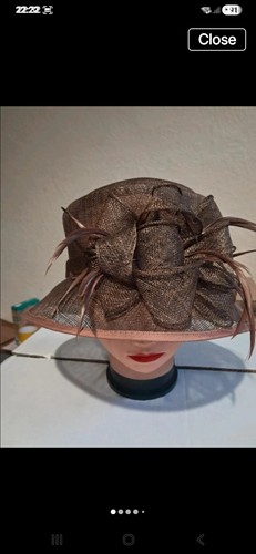 Brown sinamay cloche hat bow - hat,