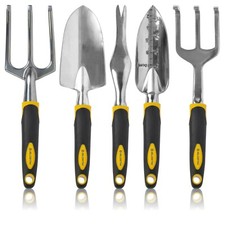 BLOSTM 5 Piece Gardening Tools Set Hand Aluminium Rake Shovel Trowel Fork Weeder
