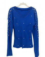 Cobalt Blue Jumper Beaded Faux Pearl Size 12 Small 14 Elegant Soft Knit