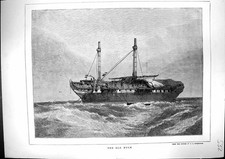Original Old Antique Print 1871 Hulk Boat Ship Wreck Fine Art Rowbotham 19th