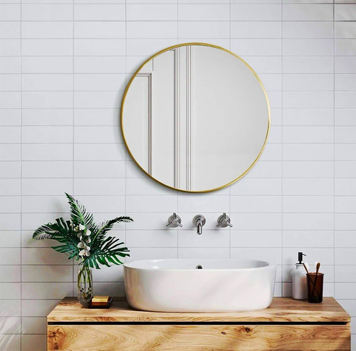 Round gold framed wall mirror - gold,