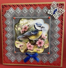 British Bird 3D greeting card, embossed parchment border, 8" square