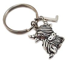 Highland Cow Keyring Personalised with Initial Charm –  Cow Gift, Carded