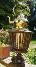  DUTCH BRASS KETTLE & WOODEN STAND IDEAL ICE BUCKET LOG BIN PLANTER  