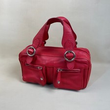 RI2K Side Bag Handbag Bright Red Small Leather Zip Up Womens Silver Trims