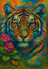 Tiger Face Colourful Metal