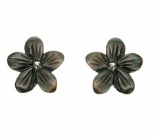 Sterling 92.5 Silver Carved Grey MOP Mother-Of-Pearl Flower Stud Earrings & BOX