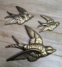 3x MCM Resin Wall Art Flying Swallow Decor Birds Different Sizes Gold Painted