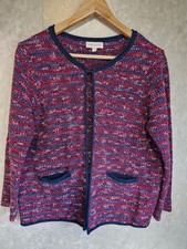 Monsoon Red & Navy Textured Boucle Knit Jacket - Size M (14)