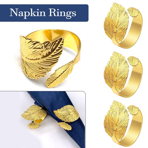 Gold leaf napkin rings set - leaf,