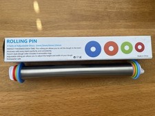 Stainless Steel Rolling Pin Dough Roller with 4 Silicone Guide Rings