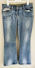 Vintage Clockhouse (C&A)  Distressed Light Blue Low Rise Flared Jeans Sz12 L31in