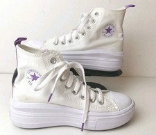 Converse Women's All Star Move Platform High Top Trainers White Purple UK 3 