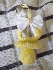 Handmade Baby pram/ moses basket, hanging charm in yellow with large white bow