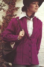 Ladies Chunky Jacket Knitting Pattern with Cables and Shawl Collar. 32-38" 762