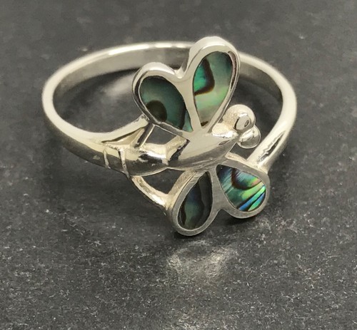 Abalone dragonfly ring solid