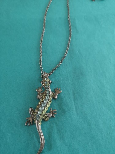 Bronze tone lizard - lizard, necklace