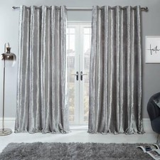 Sienna Crushed Velvet Curtains PAIR of Eyelet Ring Top Fully Lined Ready Made
