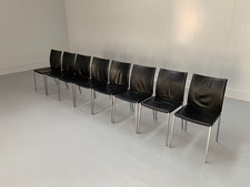 8 Zanotta "Lia 2086" Dining Chairs - In Black Nappa Leather & Aluminium