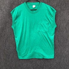 VTG 80s Fruit of the Loom XL Sleeveless Blank Pocket T-Shirt Green Single Stitch