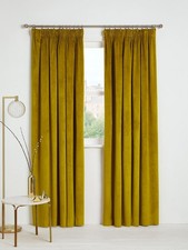 Velvet Pair Polyester Lined Pencil Pleat Curtains Gold - W228 x Drop 137cm A