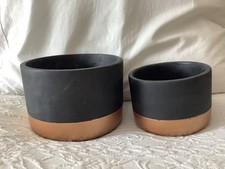 Set of 2 Decorative Pots Grey/Black & Copper - (Large 18x13cm - Small 14x10cm)