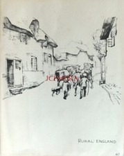 J H DOWD 1941 People of Importance Pencil Sketch Print 'Rural England' D/21