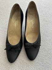 Vintage Black Ladies 1950s Satin Shoes Size 5.5 UK
