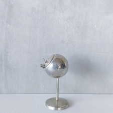 Vintage midcentury modernist chrome sphere ashtray cigarette holder hinged lid