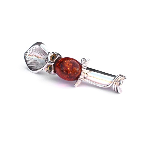 Sterling silver amber owl - sterling,