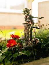 Elf Mushroom Garden Ornament Bronze Effect Outdoor Fairy Statue Sculpture Figure