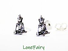 Pair of Solid 925 Sterling Silver Sitting Buddha Stud Earrings Buddhist
