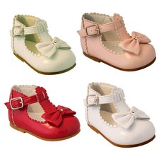 BABY GIRLS BOW SHOES SPANISH STYLE SPARKLY PATENT T BAR PARTY WALKING SHOES