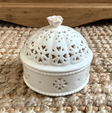 Hartley Greens & Co Leeds Pottery England Creamware Potpourri Trinket Dish & Lid