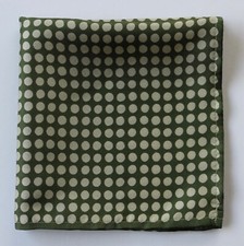 Soft Silk pocket square handkerchief 31cm. Green spotted. Hand made