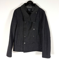 All Saints Pea Coat Mens Large Dark Grey Spitalfields Button Up High Neck