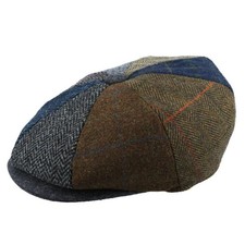 Wool Donegal Tweed Herringbone Patch Newsboy Cap Multi Colour Flat Cap