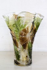 Italian Large Glass Vase Vintage Murano Freeform approx. 1970's Textured Veins