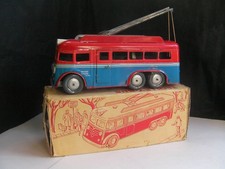 JOUSTRA TINPLATE TOY TROLLEY BUS IN NEAR MINT CONDITION WITH ORIGINAL BOX