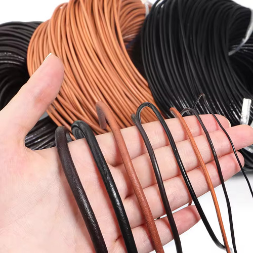 Round genuine leather cord - leather, for