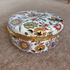 Trinket Box With Hinged Lid Large Round Fine China William Morris type Design