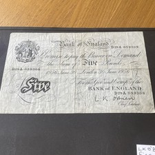 1956 Bank of England £5 L K