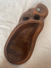 RARE!!! Vintage Hand Carved Kauri Wood Māori Tiki Bowl with Paua Shell Eye