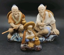 3 x Vintage small Shiwan Chinese Mudmen Man Fishing