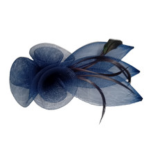 NAVY BLUE  FASCINATOR-Mesh-Leaf & Rose detail - Comb