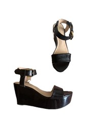 Whistles Sandals Black Patent Leather Platform Wedge Ankle Strap Size 5 Ex/Cond