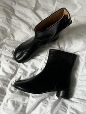 Black Leather Tabi Ankle Boots
