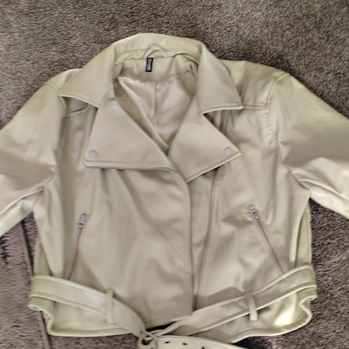 Beige leather biker jacket - h&m,